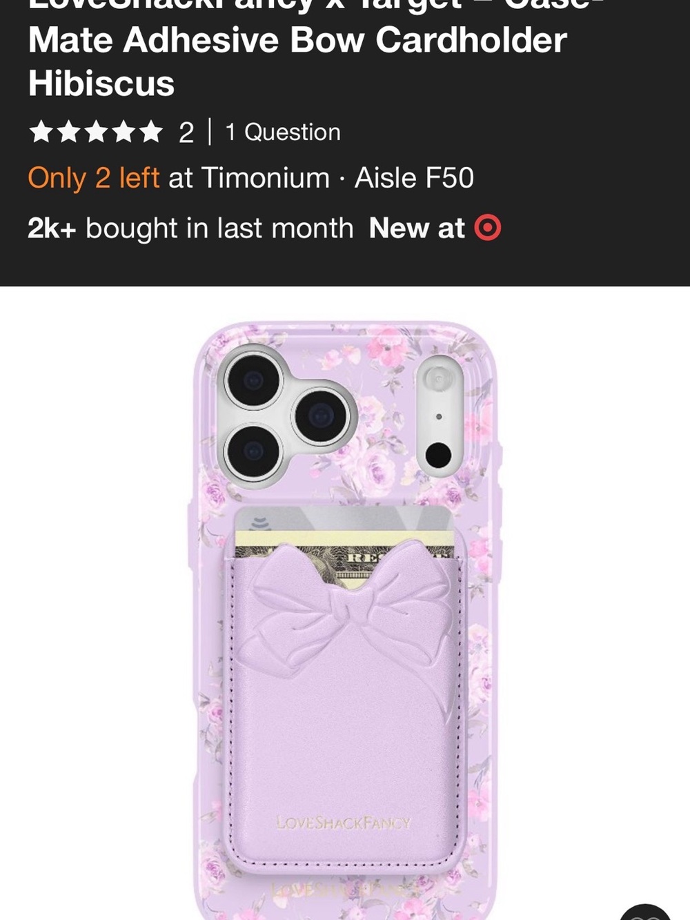 LoveShackFancy x Target Lavender Bow Card Pocket Phone Wallet